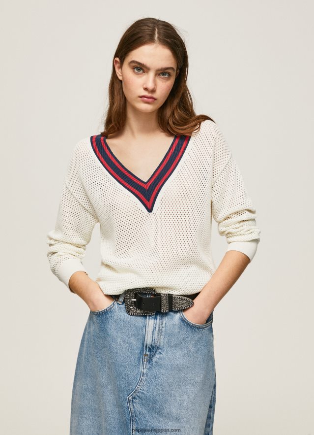 Pepe Jeans Vネック クレープジャージー 女性 白 BRPP82228