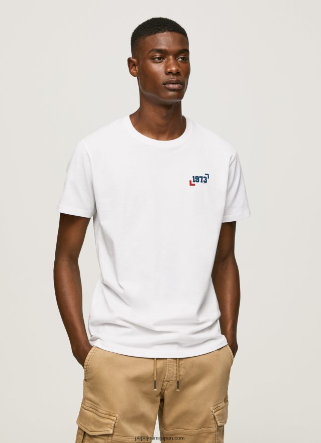 Pepe Jeans 1973 ロゴ コットン Tシャツ 男性 白 BRPP82950