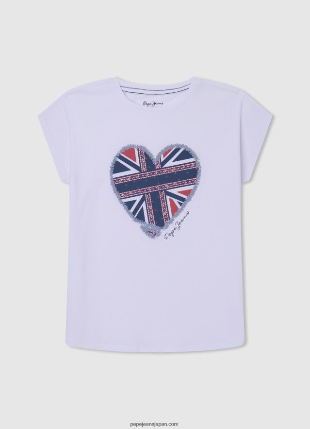 Pepe Jeans ハートプリント Tシャツ 女の子 白 BRPP821426