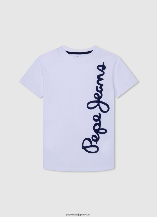 Pepe Jeans バーティカルロゴ コットンTシャツ 男の子 白 BRPP821618