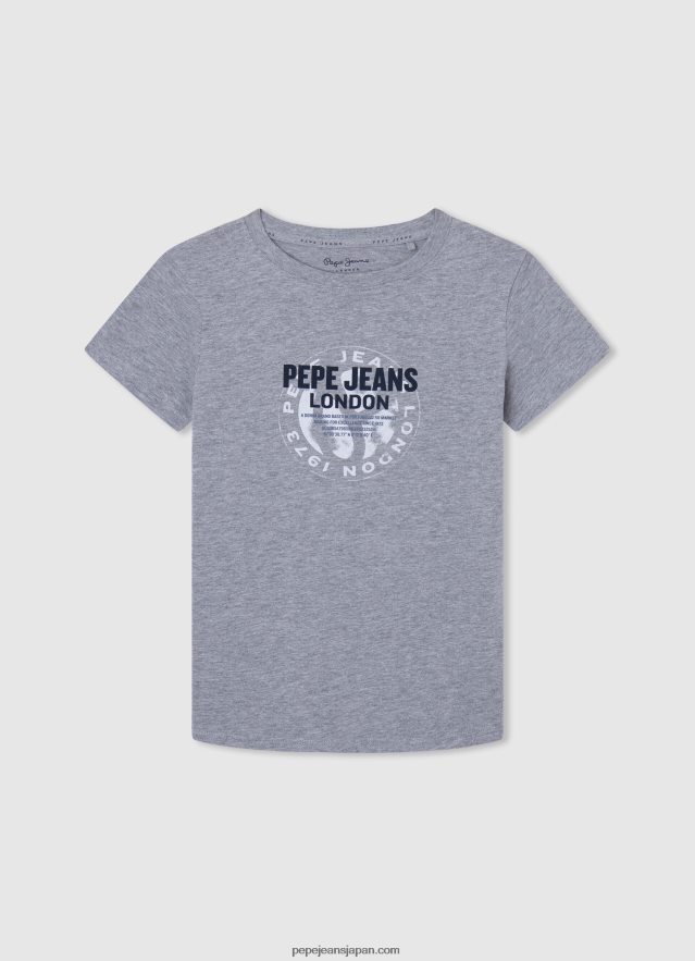 Pepe Jeans プリントロゴ コットンTシャツ 男の子 灰色のマール BRPP821634