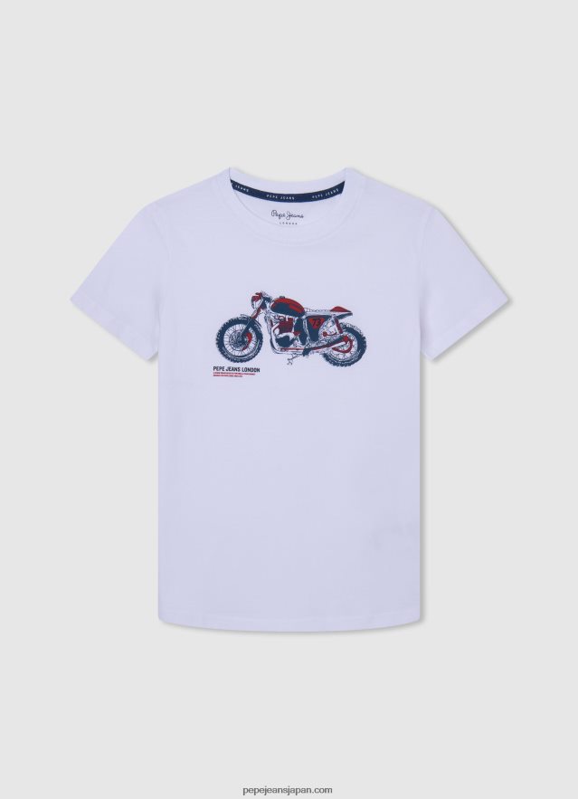 Pepe Jeans オートバイプリント Tシャツ 男の子 白 BRPP821644