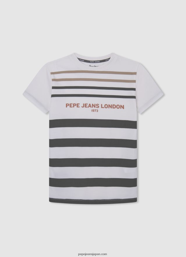 Pepe Jeans ストライププリント コットンTシャツ 男の子 オフホワイト BRPP821645