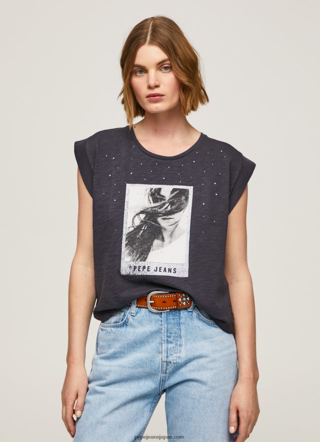 Pepe Jeans フォトプリントTシャツ 女性 黒く洗った BRPP82388