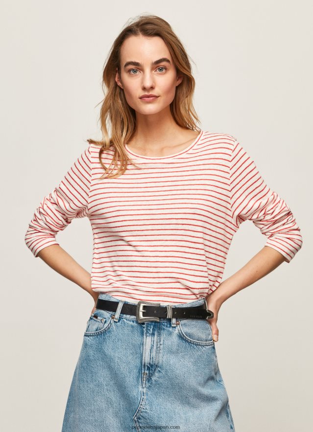 Pepe Jeans ストライプ ロングスリーブ Tシャツ 女性 スタジオレッド BRPP82395