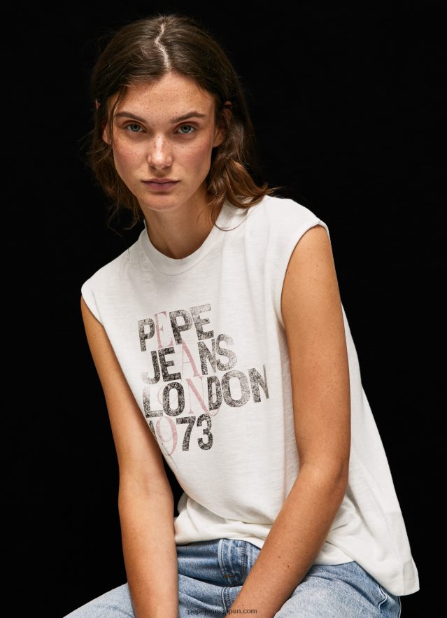 Pepe Jeans アームホールスリーブ ロゴ Tシャツ 女性 白 BRPP82418