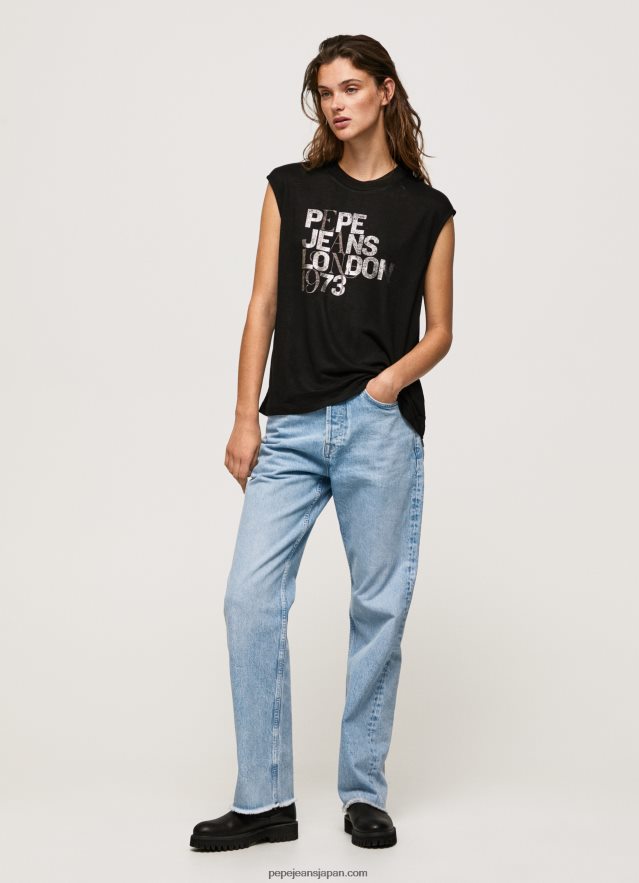 Pepe Jeans アームホールスリーブ ロゴ Tシャツ 女性 黒 BRPP82419