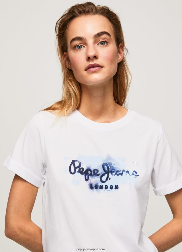 Pepe Jeans グラデーションロゴ コットンTシャツ 女性 白 BRPP82421