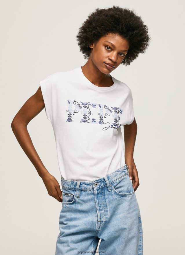 Pepe Jeans エンブロイダリー ロゴ Tシャツ 女性 白 BRPP82433