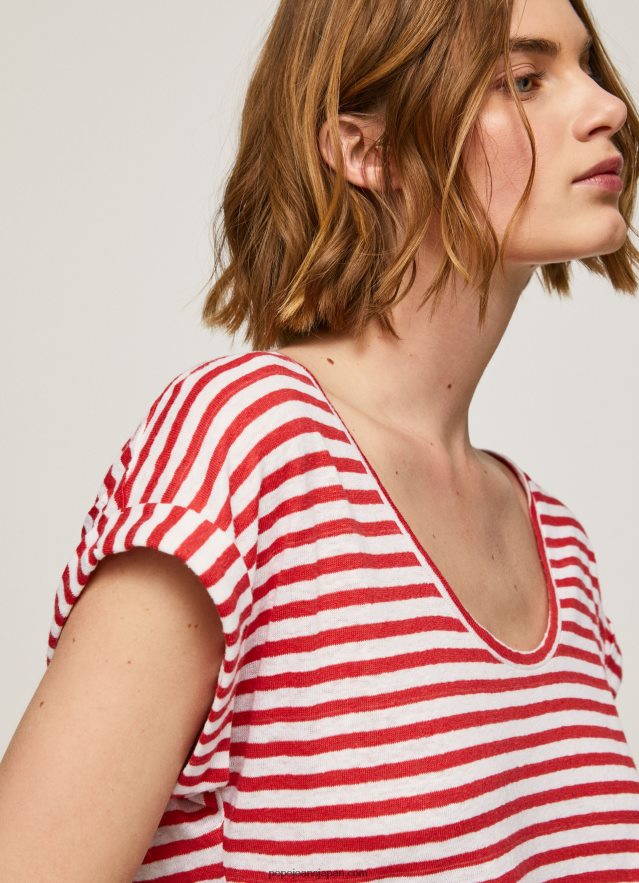 Pepe Jeans ストライププリント Tシャツ 女性 スタジオレッド BRPP82446