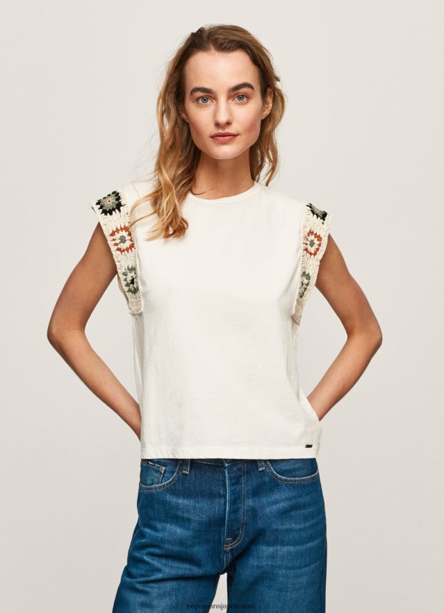 Pepe Jeans クロシェスリーブ Tシャツ 女性 ムース BRPP82464