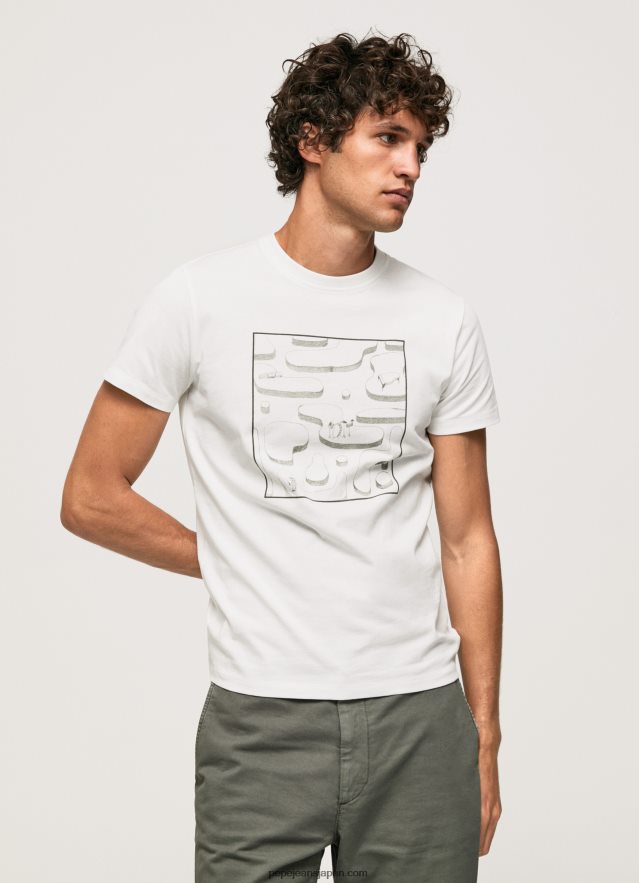 Pepe Jeans コットン グラフィック Tシャツ 男性 白 BRPP82940