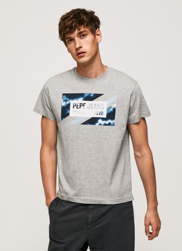 Pepe Jeans フラッグプリント コットンTシャツ 男性 灰色のマール BRPP82957