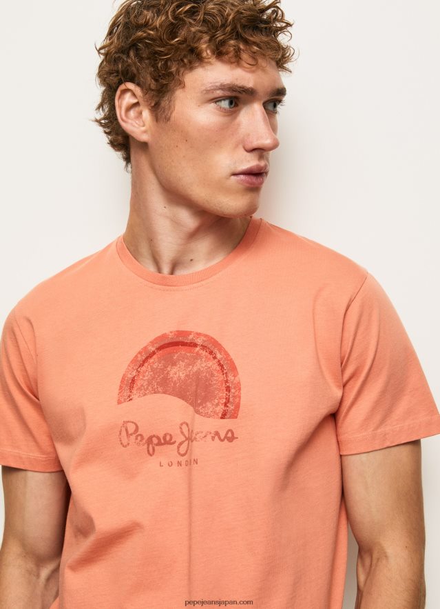 Pepe Jeans ウーンドエフェクト ロゴ Tシャツ 男性 スカッシュオレンジ BRPP82964