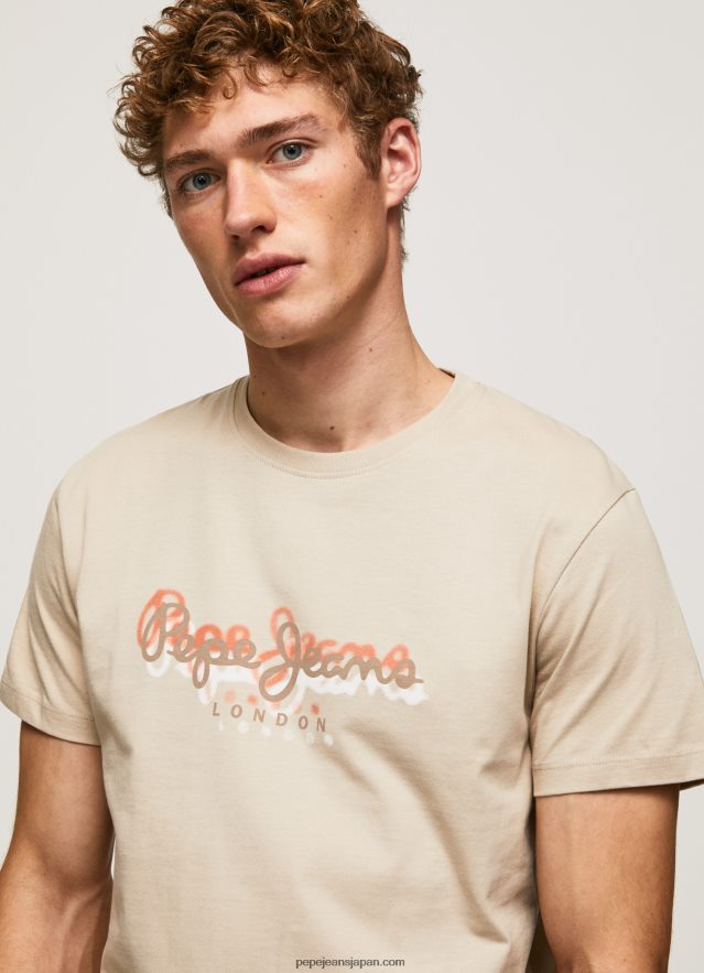 Pepe Jeans ロゴプリント Tシャツ 男性 麦芽 BRPP82993