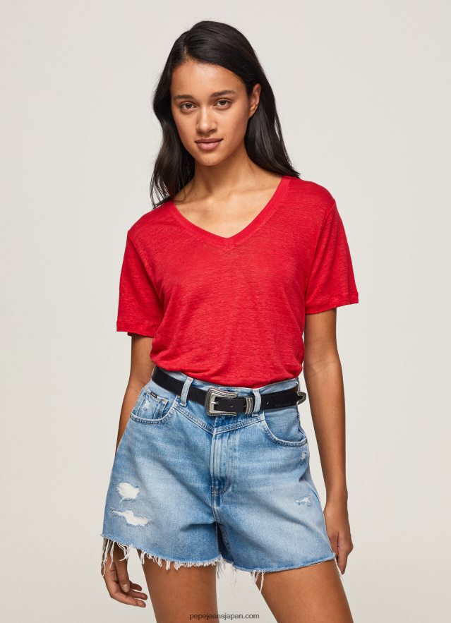 Pepe Jeans リネン Vネック Tシャツ 女性 スタジオレッド BRPP82465